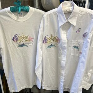 Beach theme Embroidered Women's Blouse and Matching T shirt NEW